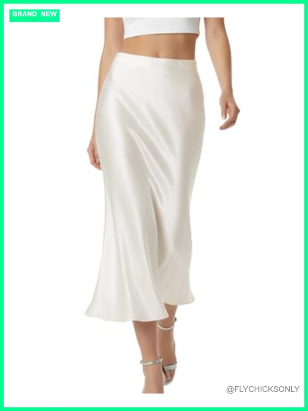 Satin Fishtail Midi Skirt High Waist Elastic Cocktail Party Office